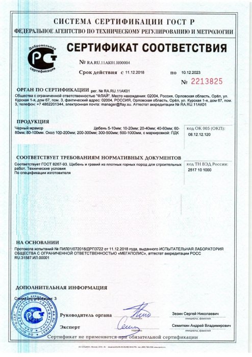 Сертификат на черный мрамор в Костроме 