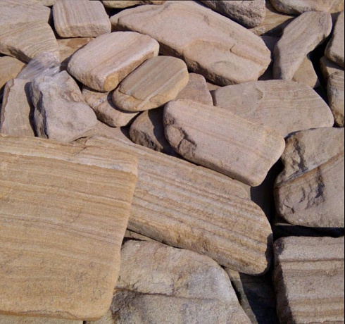 Kamenclub.ru: Песчаник пластушка галтованный желтый с рисунком (3 см)  купить в Костроме плитняк - пластушка желтый песчаник 21000 руб/м3   фото КАМЕНЬ КЛУБ