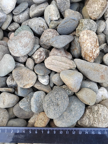 Kamenclub.ru: Галька речная окат (пестрая) фр. 20-40 мм. купить  в Костроме галька речная пестрая, серая, серые оттенки галька речная окатанная округлая 5000 руб/т   фото КАМЕНЬ КЛУБ