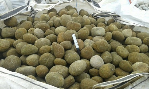 Kamenclub.ru: Песчаник ядра, фр. 100-300 мм  купить в Костроме песчаник бежевый серый рыжий речная галька 5 000 руб/т   фото КАМЕНЬ КЛУБ