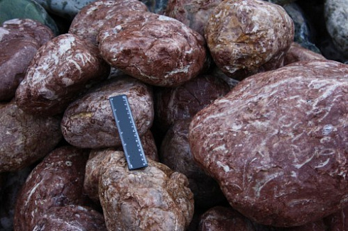 Kamenclub.ru: Розовый валунчик фр.100-300 мм.  купить в Костроме крупный природный камень розовый, серый молочный красный речной галечник природный 7850 руб/т   фото КАМЕНЬ КЛУБ