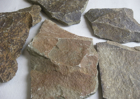 Kamenclub.ru: Песчаник пластушка "фонтанка" серо-зеленая (3,0-5,0 см)  купить в Костроме песчаник серо-зеленая колотые плитки облицовочные пластушки 11400 руб/м3   фото КАМЕНЬ КЛУБ